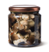 vaso in vetro contenente funghetti di muschio conditi in olio di semi di girasole 