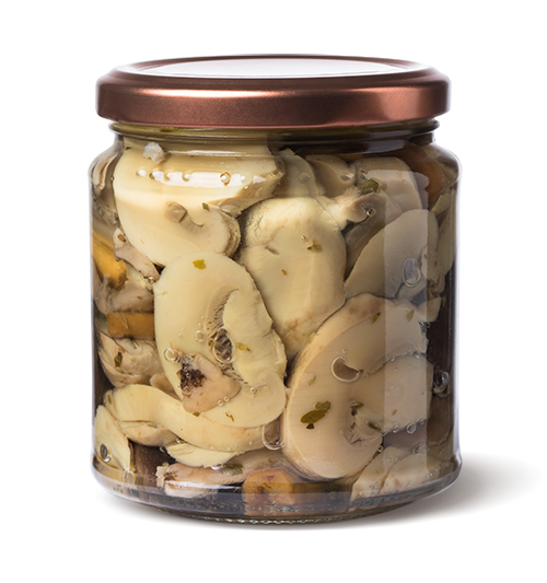 funghi misti sottolio in vaso di vetro con tappo