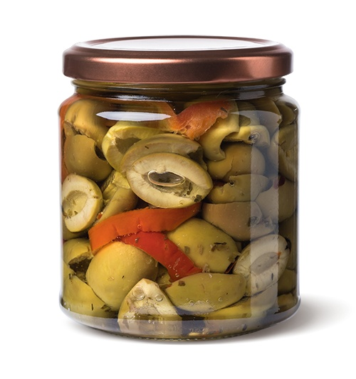 olive denocciolate condite sottolio in vaso di vetro con coperchio