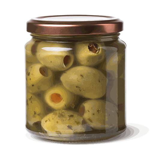 olive farcite o ripiente sottolio in vaso di vetro