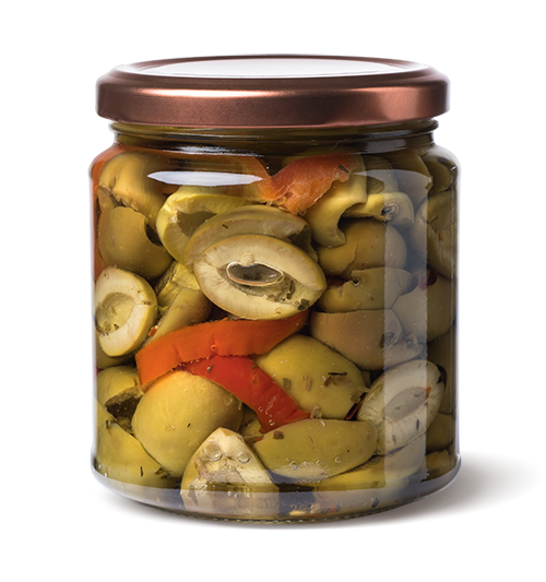 olive denocciolate condite sottolio in vaso di vetro con coperchio